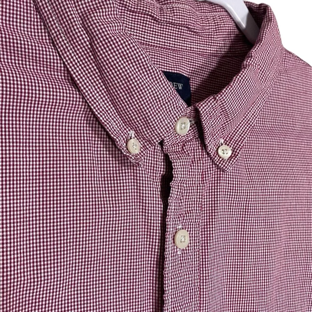J Crew Shirt Mens XL Red White Button Down Mini Gingham Check Plaid Long Sleeve